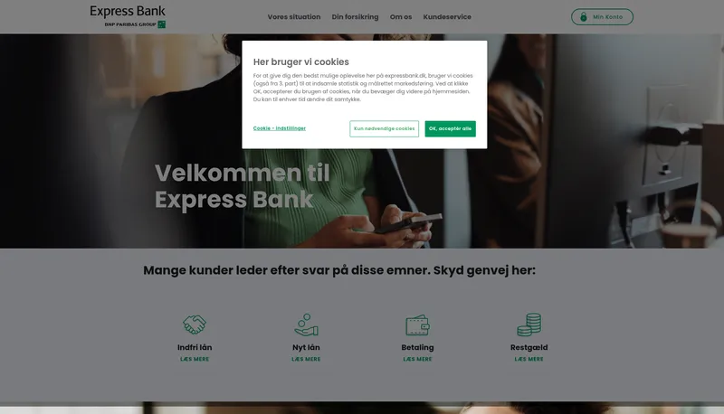 Express Bank hjemmeside screenshot 2026 - lån oversigt