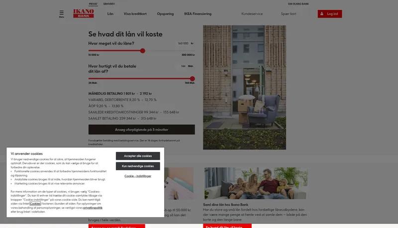 Ikano Bank hjemmeside screenshot 2026 - lån oversigt